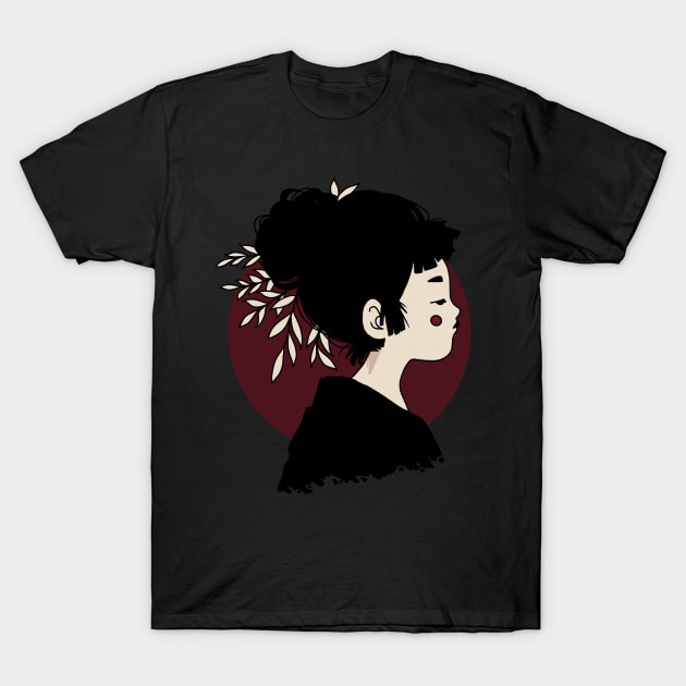 Minimalistic Geisha Design ‚Under the Red Moon‘ | handmade illustration | By Atelier Serakara T-Shirt by Atelier Serakara